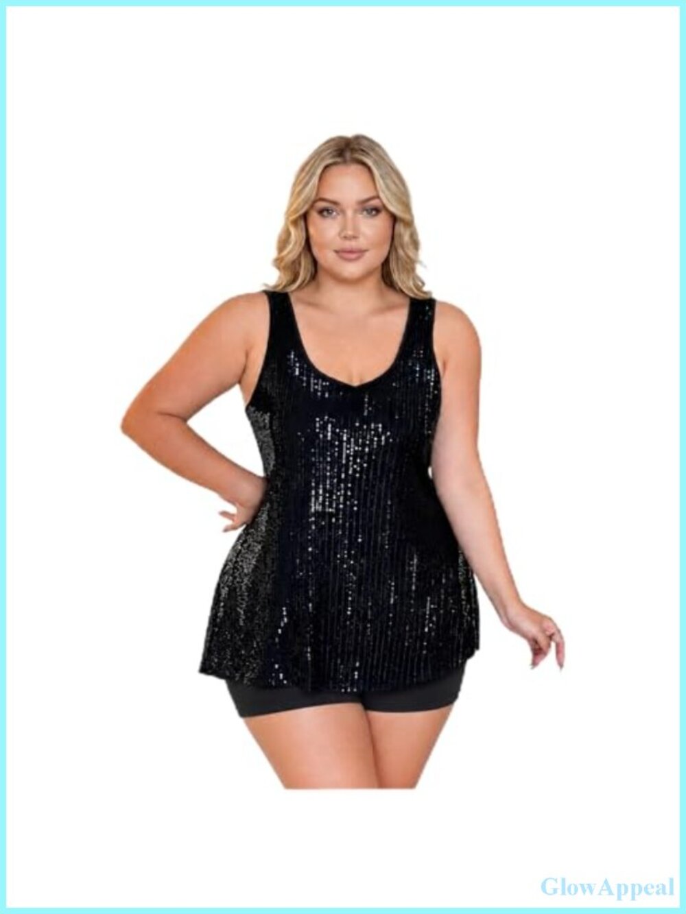 Plus Size Sequin Sparkly Tank Top Lined Cami Sleeveless U-Neck